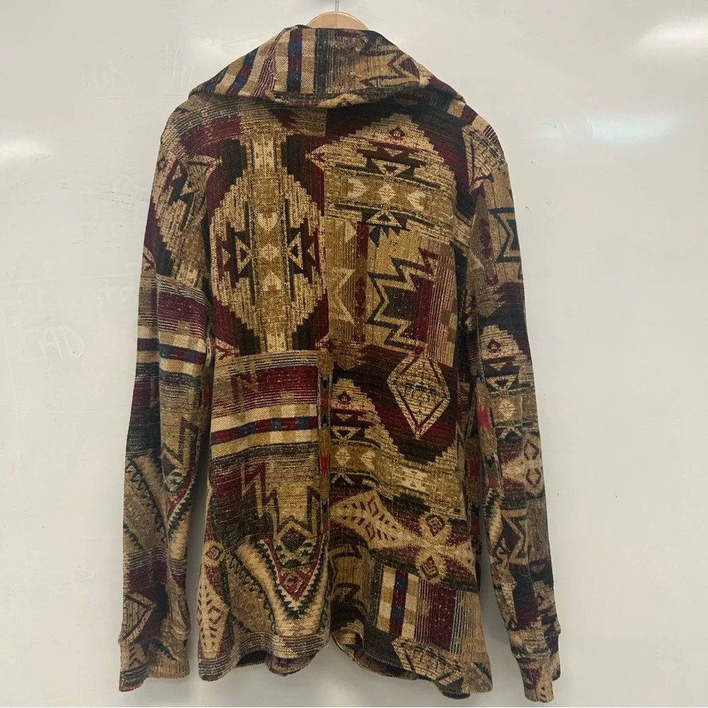 Lauren Ralph Lauren southwest Aztec print leather toggle blazer cardigan L - Picture 3 of 9